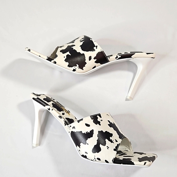 Fashion Nova Black & White Cow Print Heels Size 9 - Picture 4 of 7